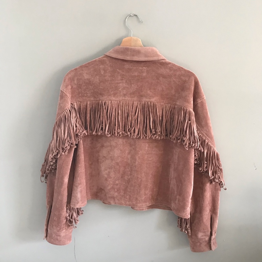 BlankNYC Rose Vegan Suede Fringe Western Style Crop Jacket Bomber Jacket - Picture 4 of 12